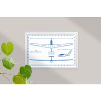 Blueprint Poster | Flugzeug Wandbild Mit Metallicfolie Folie Druck Bild Zeichnung Segelflugzeug von DivDesign38