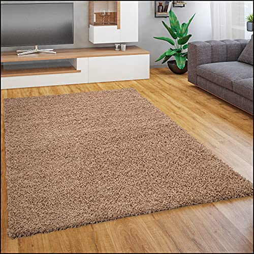 Paco Home Teppich Wohnzimmer Schlafzimmer Hochflor Shaggy Flokati Optik Einfarbiges Design Weich Flauschig Moderne Deko, Grösse:120x170 cm, Farbe:Beige von Paco Home