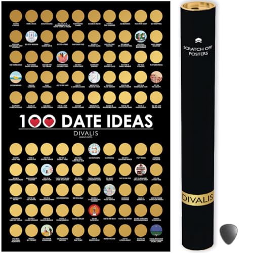 Divalis 100 Dates Rubbelliste zum Rubbeln – Rubbelabenteuer Paar Dinge zu tun Poster zum Rubbeln Motivierende Archievements Checkliste, Schwarz und Gold, L von Divalis