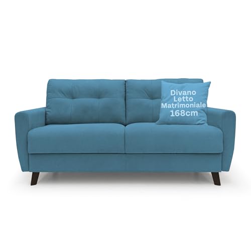 Divani Store CALLISTO Doppelschlafsofa aus weichem, wasserdichtem Stoff, 168 cm, Matratze 120 x 197 cm, handgefertigt, Hellblau von Divani.Store