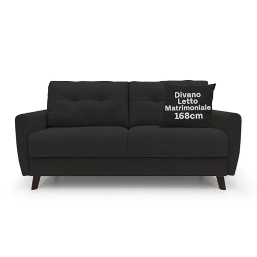 Divani Store – Doppelbett 168 cm aus weichem, wasserdichtem Stoff – Callisto mit Matratze 120 x 197 cm – handgefertigt – Schwarz von Divani.Store