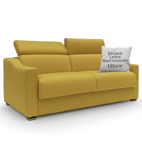 Divani Store – Doppelschlafsofa Amber 191 cm aus schmutzabweisendem Stoff – Schlafsofa Matratze 140 x 197 cm und Höhe 18 cm – handgefertigtes Schlafsofa – Gelb von Divani.Store