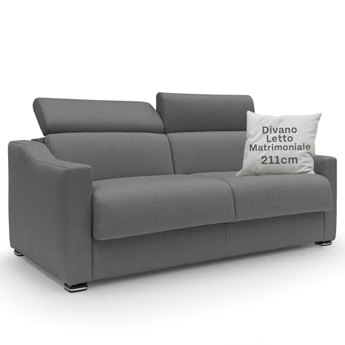Divani Store Amber Schlafsofa für Doppelbett, 211 cm, aus schmutzabweisendem Stoff, Matratze 160 x 197 cm und Höhe 18 cm, handgefertigt, Anthrazit von Divani.Store