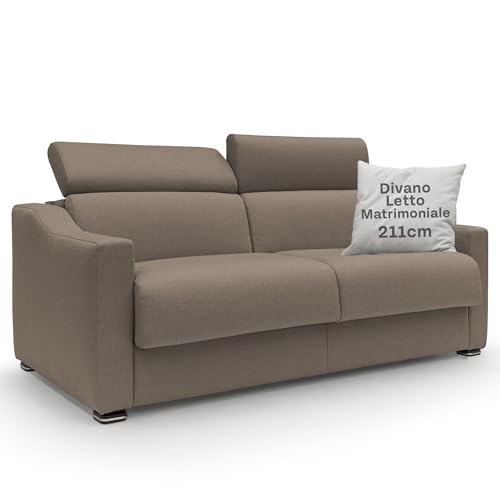 Divani Store – Doppelschlafsofa Amber 211 cm aus schmutzabweisendem Stoff – Schlafsofa Matratze 160 x 197 cm und Höhe 18 cm – handgefertigtes Schlafsofa – Braun von Divani.Store