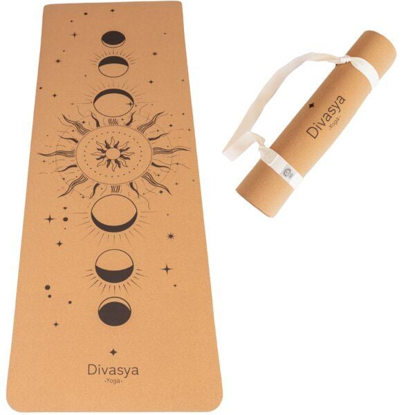 Divasya Leichte Kork Yogamatte | rutschfest & nachhaltig | in 4 Yoga-Designs | mit Tragegurt von Divasya