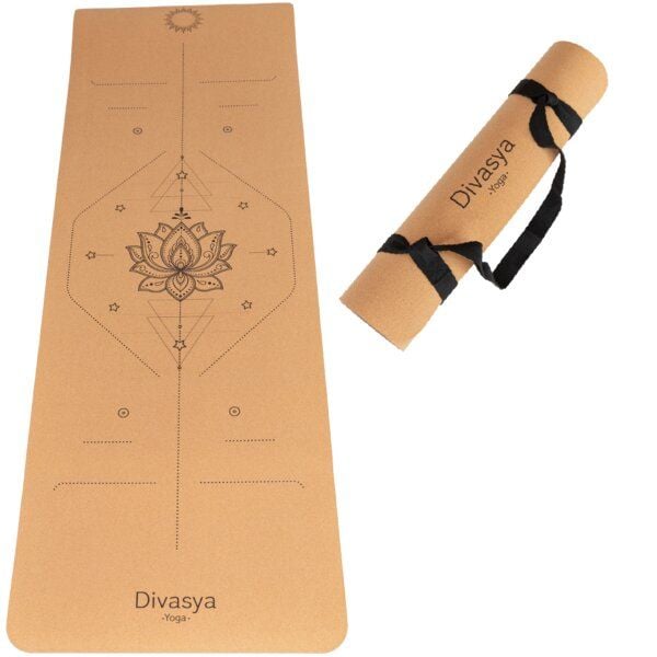 Divasya Leichte Kork Yogamatte | rutschfest & nachhaltig | in 4 Yoga-Designs | mit Tragegurt von Divasya