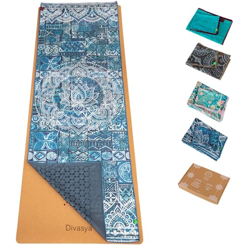 Divasya Yoga-Handtuch-Set (recycelte Mikrofaser): 1 rutschfestes Yoga-Handtuch (Antirutsch-Noppen), 183x61cm, als Yogamatten-Auflage, für Reise/Studio, Plus 1Gesichtshandtuch (Ink Blue) von Divasya