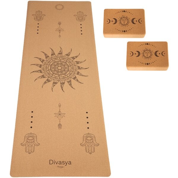 Divasya Yoga Starter-Set: Yogamatte aus Kork & Naturkautschuk + 2 Kork-Blöcke von Divasya
