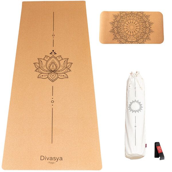 Divasya Yoga-Support-Set: Kork-Yogamatte & Yoga-Pad von Divasya