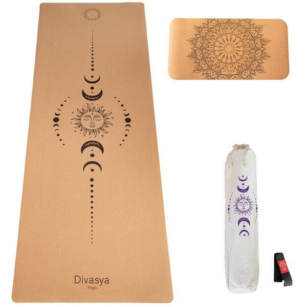 Divasya Yoga-Support-Set: Kork-Yogamatte & Yoga-Pad von Divasya
