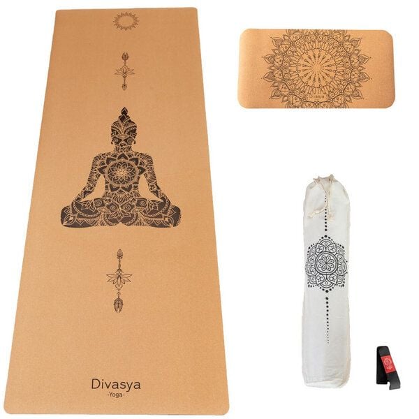 Divasya Yoga-Support-Set: Kork-Yogamatte & Yoga-Pad von Divasya
