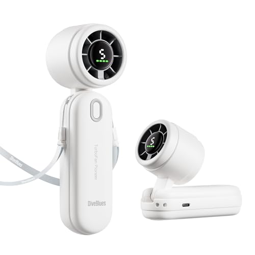 Diveblues 3-in-1 Handventilator Turbo Ventilator mit 4000mAh USB-Akku Aufladbar, 5 Stufen, Faltbar Tragbar Hand Ventilatoren, Bis zu 12H Stunden, ideal für Reise, Camping und Outdoor von Diveblues