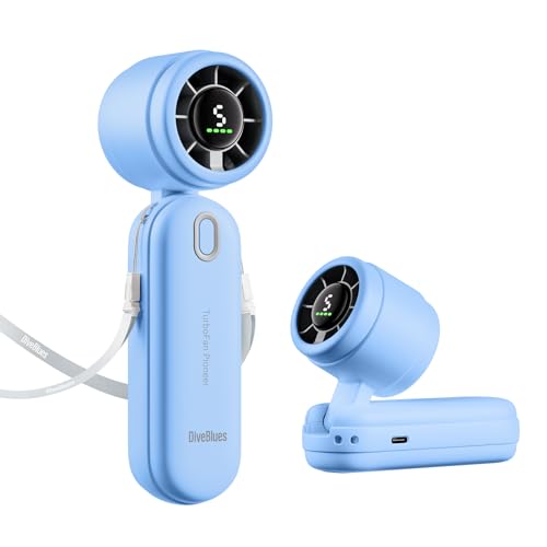 Diveblues 3-in-1 Handventilator Turbo Ventilator mit 4000mAh USB-Akku Aufladbar, 5 Stufen, Faltbar Tragbar Hand Ventilatoren, Bis zu 12H Stunden, ideal für Reise, Camping und Outdoor von Diveblues
