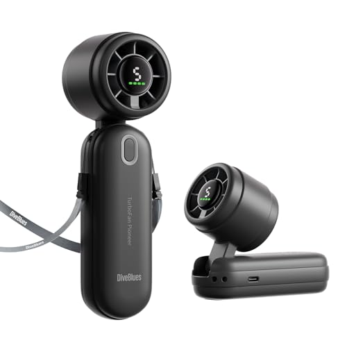 Diveblues 3-in-1 Handventilator Turbo Ventilator mit 4000mAh USB-Akku Aufladbar, 5 Stufen, Faltbar Tragbar Hand Ventilatoren, Bis zu 12H Stunden, ideal für Reise, Camping und Outdoor von Diveblues