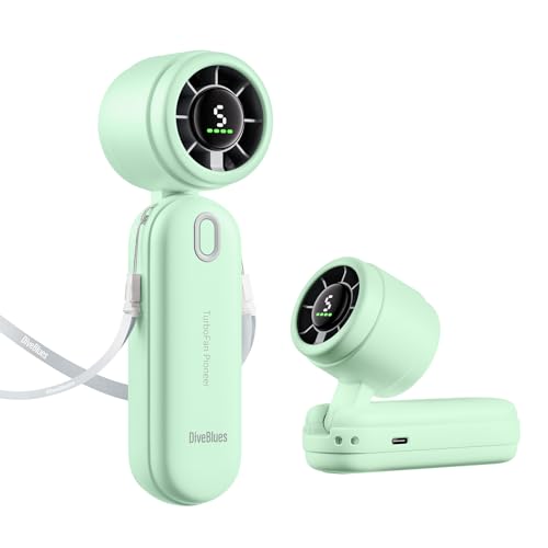 Diveblues 3-in-1 Handventilator Turbo Ventilator mit 4000mAh USB-Akku Aufladbar, 5 Stufen, Faltbar Tragbar Hand Ventilatoren, Bis zu 12H Stunden, ideal für Reise, Camping und Outdoor von Diveblues