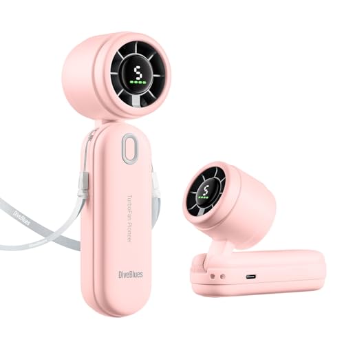 Diveblues 3-in-1 Handventilator Turbo Ventilator mit 4000mAh USB-Akku Aufladbar, 5 Stufen, Faltbar Tragbar Hand Ventilatoren, Bis zu 12H Stunden, ideal für Reise, Camping und Outdoor von Diveblues
