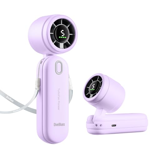 Diveblues 3-in-1 Handventilator Turbo Ventilator mit 4000mAh USB-Akku Aufladbar, 5 Stufen, Faltbar Tragbar Hand Ventilatoren, Bis zu 12H Stunden, ideal für Reise, Camping und Outdoor von Diveblues