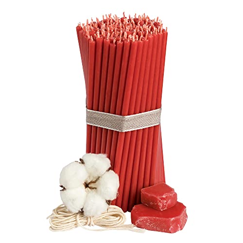 Diveevo Kirchliche Bienenwachskerzen №100-100 Stk. I hochwertige Ritualkerzen L-16,5 cm Ø-5,7 mm I 50 Min Brenndauer in Rot I 400 g dünne Kerzen tropf- & rauchfrei von Diveevo