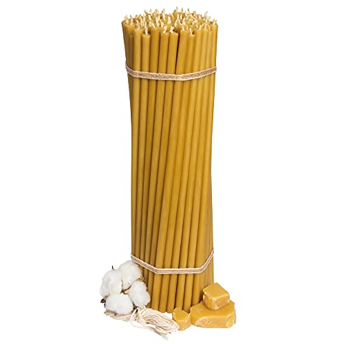 №30-100 Stk Honigkerzen-Kollektion: Gelbe Bienenwachskerzen,Wachskerzen, Beeswax Candles, dünne Stabkerzen, Haushaltskerze Set für Rituale L-29,5 cm Ø-8,5 mm, 150 Min Brenndauer von Diveevo