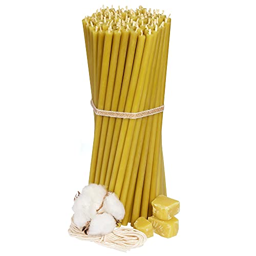 Diveevo Kirchliche Bienenwachskerzen №60 - Bernstein 100 Stk. I hochwertige Ritualkerzen L-20,5 cm Ø-6,6 mm I 80 Min Brenndauer in honiggelb I 700 g dünne Kerzen tropf- und rauchfrei von Diveevo