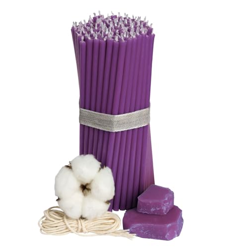 Diveevo Ritual Kerzen 100% Bienenwachs Lila Violett - Kerzen für Gebet Tischdeko Hochzeit - Ungiftig, Ruß - Tropffrei, Nachhaltige Produkte, Nr. 140, Höhe: 16 cm, Ø 5 mm (50 Stk) von Diveevo