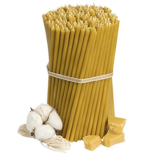 №100-250 Stk Honigkerzen-Kollektion: Gelbe Bienenwachskerzen,Wachskerzen, Beeswax Candles, dünne Stabkerzen, Haushaltskerze Set für Rituale L-16,5 cm Ø-5,7 mm, 50 Min Brenndauerr von Diveevo