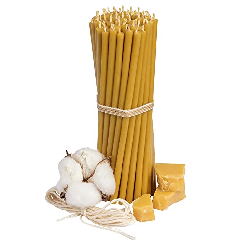 №140-50 Stk Honigkerzen-Kollektion: Gelbe Bienenwachskerzen,Wachskerzen, Beeswax Candles, dünne Stabkerzen, Haushaltskerze Set für Rituale L-16 cm Ø-5 mm, 30 Min Brenndauer von Diveevo