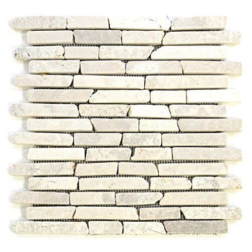 DIVERO 11 Fliesenmatten Naturstein Stäbchen Mosaik aus Marmor für Wand und Boden creme á 29 x 32 cm von Divero