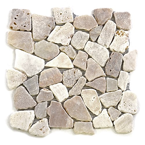 DIVERO 11 Fliesenmatten Naturstein Mosaik Flussstein für Wand und Boden creme á 32 x 32 cm von Divero