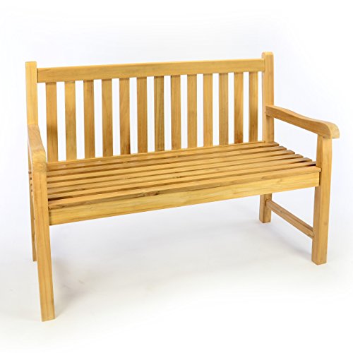 Divero 2-Sitzer Bank Holzbank Gartenbank Sitzbank 120 cm zertifiziertes Teak A++ Bestes hochwertiges Teakholz unbehandelt Reine Handarbeit wetterfest von Divero