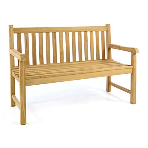 Divero 2-Sitzer Bank Holzbank Gartenbank Sitzbank 130 cm – zertifiziertes Teak-Holz hochwertig massiv behandelt – Reine Handarbeit – wetterfest von Divero