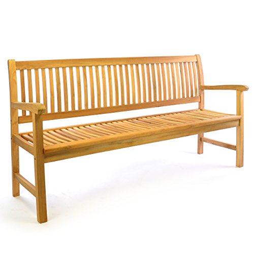 Divero 3-Sitzer Bank Holzbank Gartenbank Sitzbank 180 cm – zertifiziertes Teak-Holz Premium-Qualität unbehandelt hochwertig massiv – Reine Handarbeit – wetterfest von Divero