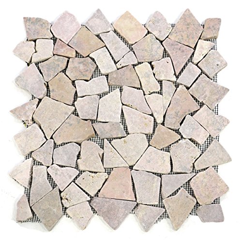 DIVERO 9 Fliesenmatten Naturstein Mosaik aus Marmor für Wand und Boden beige/rosa á 35 x 35 cm von Divero