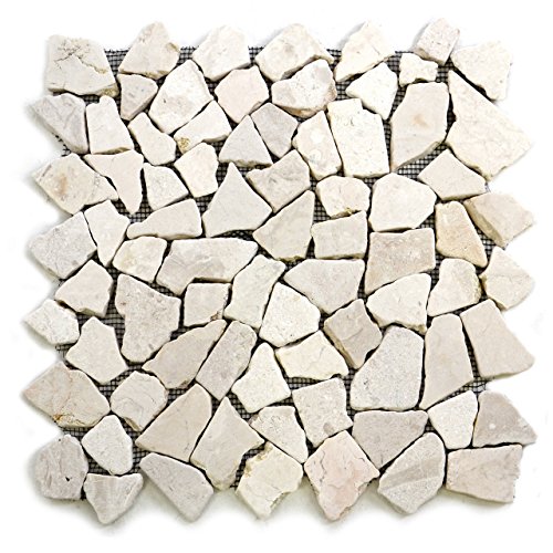 DIVERO 9 Fliesenmatten aus Naturstein Marmor Bruchsteinmosaik Wand und Boden cremeweiß á 35 x 35 cm von Divero