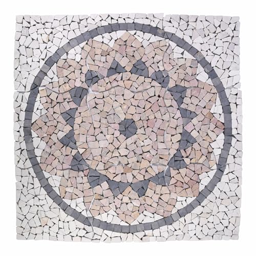 DIVERO Fliesen-Mosaik Rosone – Motiv: Sonne - aus Marmor – Farbe: creme grau – Größe: 90 x 90 cm DIVERO Fliesen-Mosaik Rosone – Motiv: Sonne - aus Marmor – Farbe: creme grau – Größe: 90 x 90 cm von Divero