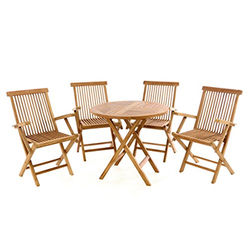 Divero 5-TLG. Sitzgruppe Sicilia bestehend aus 1 x Klapptisch + 4 Klappstühlen aus Teakholz, behandelt – Farbe: Braun von Divero
