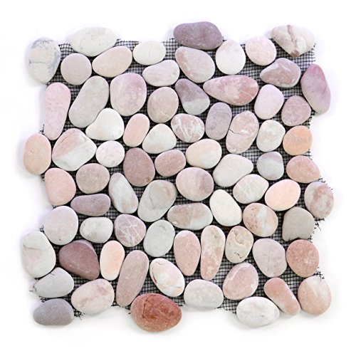 DIVERO 11 Fliesenmatten aus Naturstein Flusskiesel Flussstein Mosaikfliesen beige/rosa á 32 x 32 cm von Divero