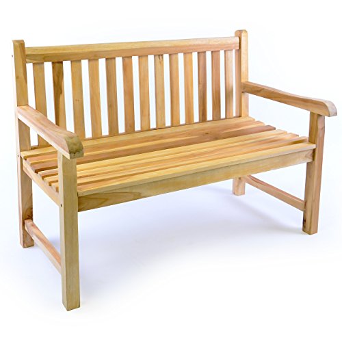 Divero 2-Sitzer Bank Holzbank Gartenbank Sitzbank 120 cm – zertifiziertes Teak-Holz unbehandelt massiv – Reine Handarbeit – wetterfest (Teak Natur) von Divero