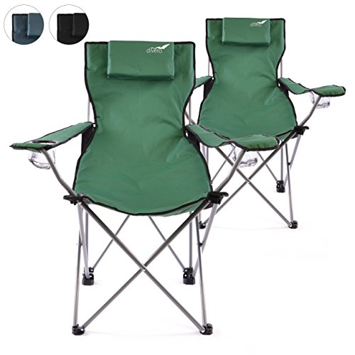 Divero 2er Set Camping Stuhl Faltstuhl Angelstuhl dunkelgrün Kopfkissen Getränkehalter robust bis 130 kg 600D Oxford Stahlrohr (Farbe wählbar) von Divero
