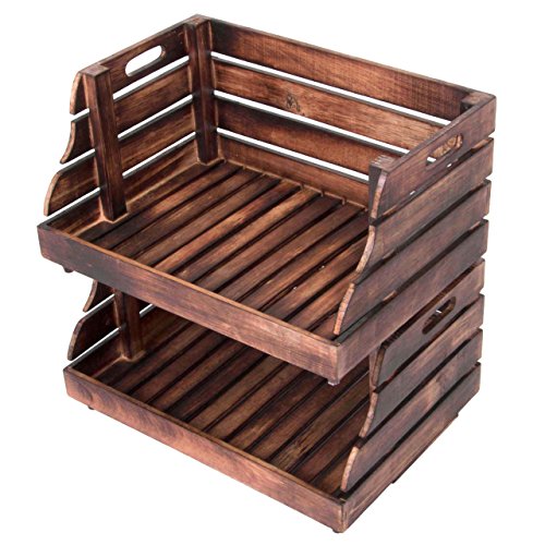 Divero 2er Set Vintage Holzkiste Stapel-Kiste Spielzeug-Box Stiege braun geflammt Aufbewahrung 49x35x25,5cm Obst- und Gemüsekisten-Look von Divero