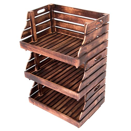 Divero 3er Set Vintage Holzkiste Stapel-Kiste Spielzeug-Box Stiege braun geflammt Aufbewahrung 49x35x25,5cm Obst- und Gemüsekisten-Look von Divero