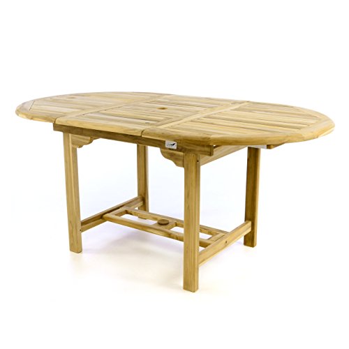 Divero Ausziehbarer Gartentisch Portofino aus Teak-Holz, unbehandelt – Farbe: Braun von Divero