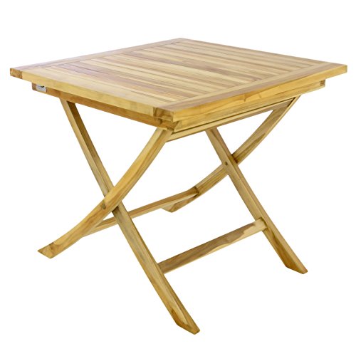 Divero Balkontisch Gartentisch Beistelltisch Teak Holz Tisch für Terrasse Balkon Garten – wetterfest massiv unbehandelt – 80 x 80 cm Natur-braun von Divero