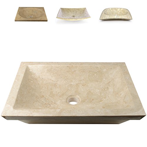 Divero Bergamo eckige Waschschale Aufsatz-Waschbecken Handwaschbecken Marmor Natur-Stein poliert Creme Sand von Divero