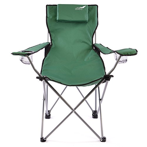 Divero Camping Stuhl Faltstuhl Angelstuhl dunkelgrün Kopfkissen Getränke robust bis 130 kg 600D Oxford Stahlrohr (Farbe wählbar) von Divero