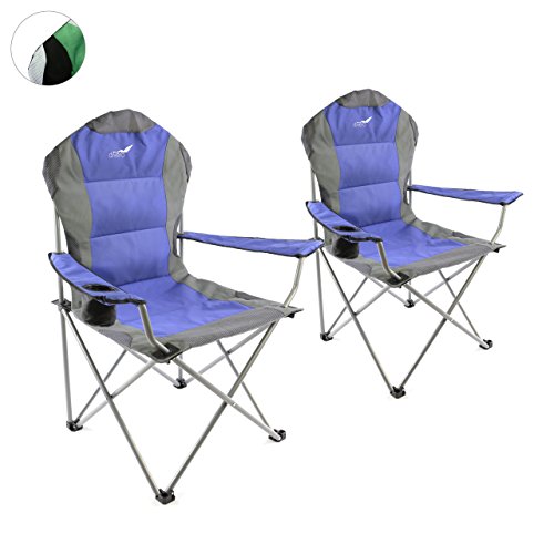Divero Deluxe Faltstuhl 2er Set Armlehne blau grau Getränkehalter Tragetasche 90x62x108 cm bis 130 kg 600D Oxford Beschichtung Campingstuhl Angelstuhl Stahlrahmen 19mm extra breit gepolstert von Divero