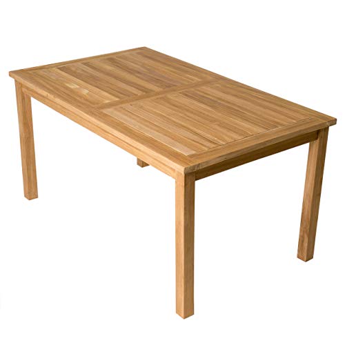 Divero Esstisch Gartentisch Balkontisch - Holztisch Teak für den Innen- und Außenbereich – rechteckig groß witterungsbeständig massiv behandelt – 150 x 90 cm von Divero