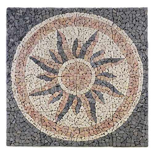 Divero Fliesen Rosone Blume Sonne Windrose Naturstein Mosaik Marmor dekorativ Creme-grau-rosé 120x120 cm (Sonne) von Divero