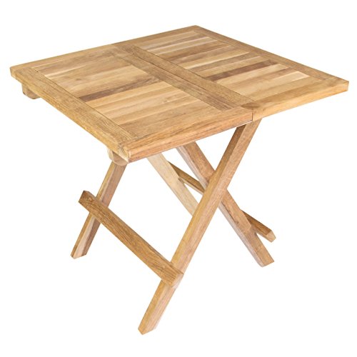 Divero Kindertisch Beistelltisch Balkontisch Teak Holz Tisch für Terrasse Balkon Garten – wetterfest klappbar unbehandelt – 50 x 50 cm Natur-braun von Divero