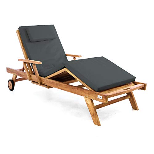 Divero Sonnenliege Holzliege Gartenliege Teak-Holz behandelt mehrfach verstellbar inkl. Räder Tablett + Liegen-Auflage 4-teilig wasserabweisend anthrazit Divero Sonnenliege Holzliege Gartenliege Teak-Holz behandelt mehrfach verstellbar inkl. Räder Tablett + Liegen-Auflage 4-teilig wasserabweisend anthrazit von Divero